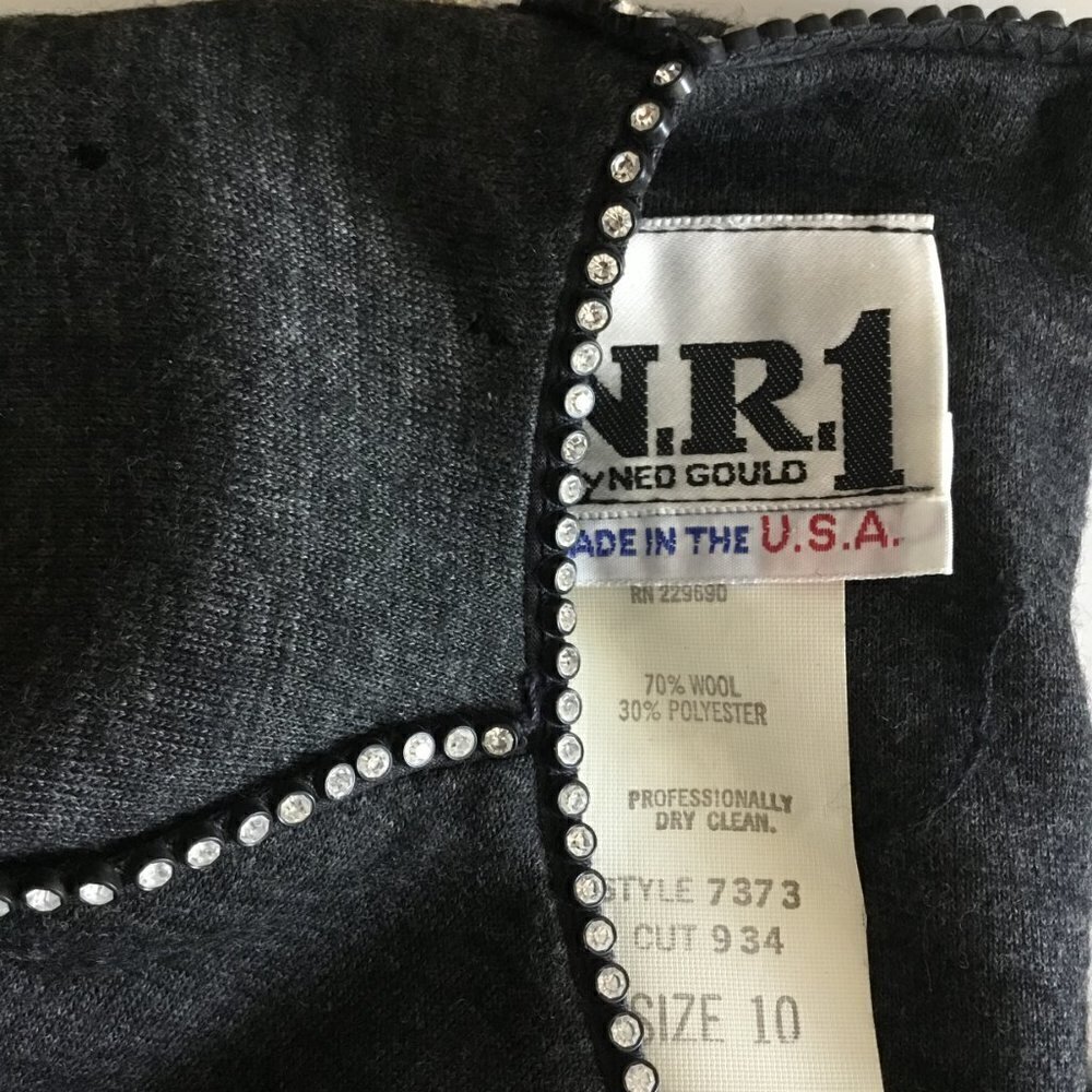 NR1 by Ned Gould Midi Dress Vintage Wool Gray with Rhinestone Accents in Size 10 - Picture 3 of 7